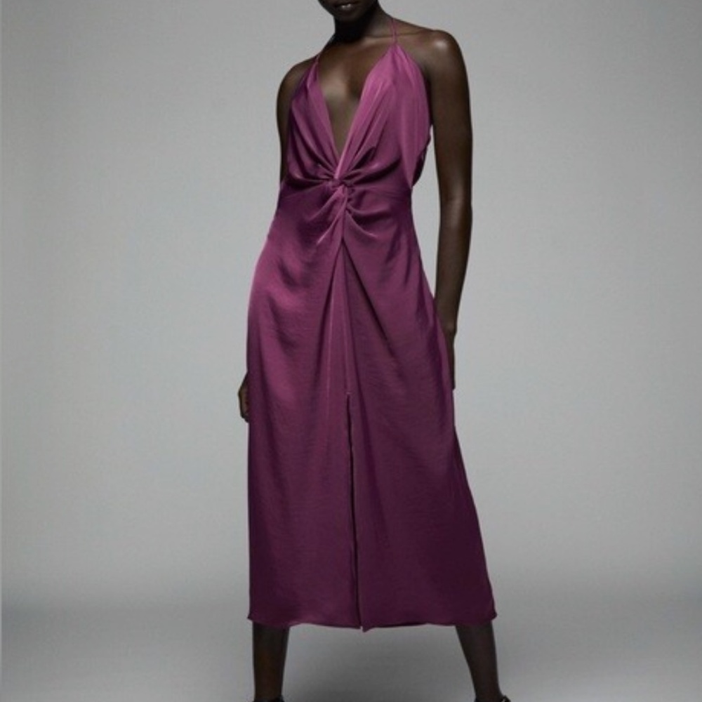 Zara Satin Wine Midi Dress